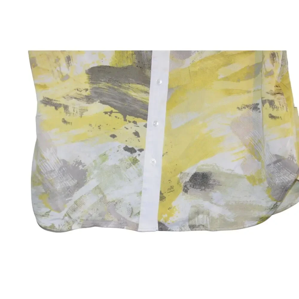 DKNY Women's Printed Sleeveless Collared Top in Pebble Light Lemon Multi